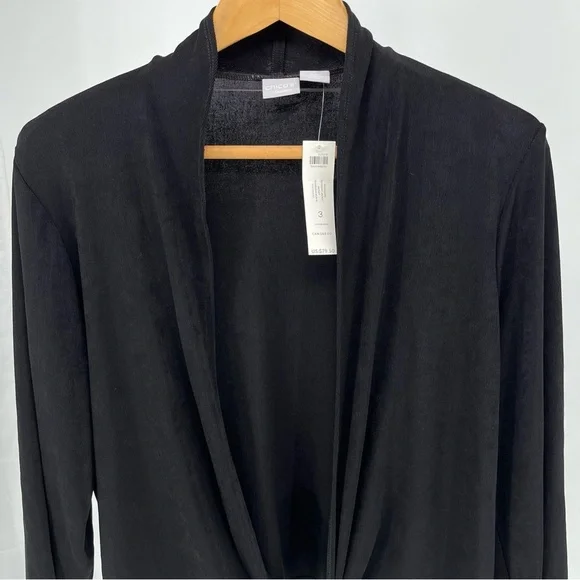 Chico’s Womens NEW Travelers Tie Front Jacket Size XL Black Slinky Knit - Picture 2 of 10
